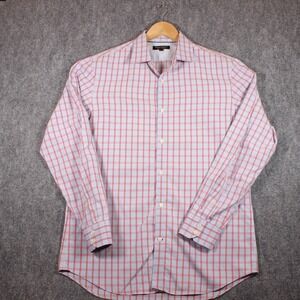Banana‎ Republic Dress Shirt Mens L Blue Red Checkered Non Iron Slim Fit #AB555